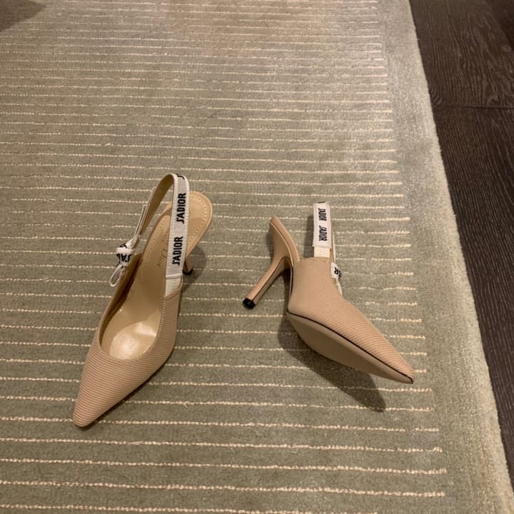 Dior J'Adior Technical Fabric Slingback Pumps in Apricot Technical Fabric