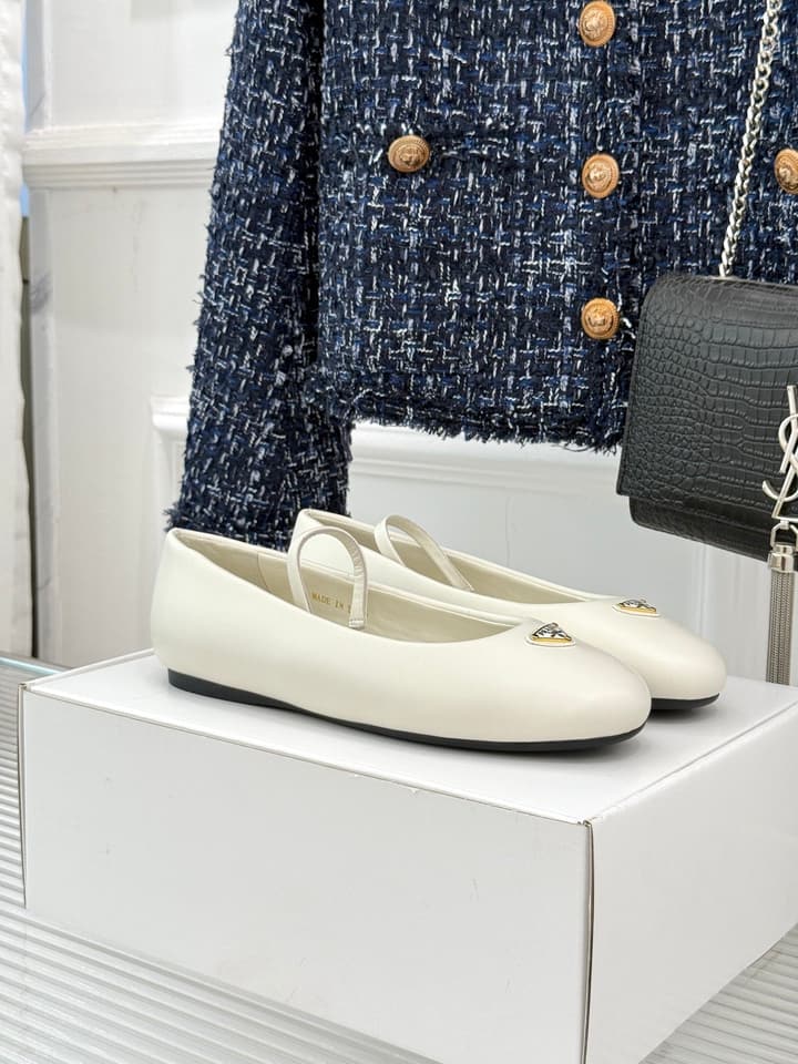 Prada Classic Mary Jane Flats in Cream
