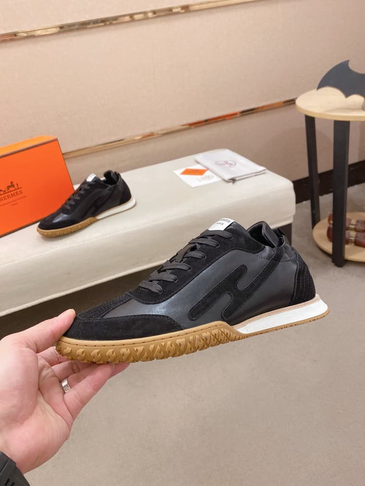 Hermès Suede and Goatskin H Detail Sneakers