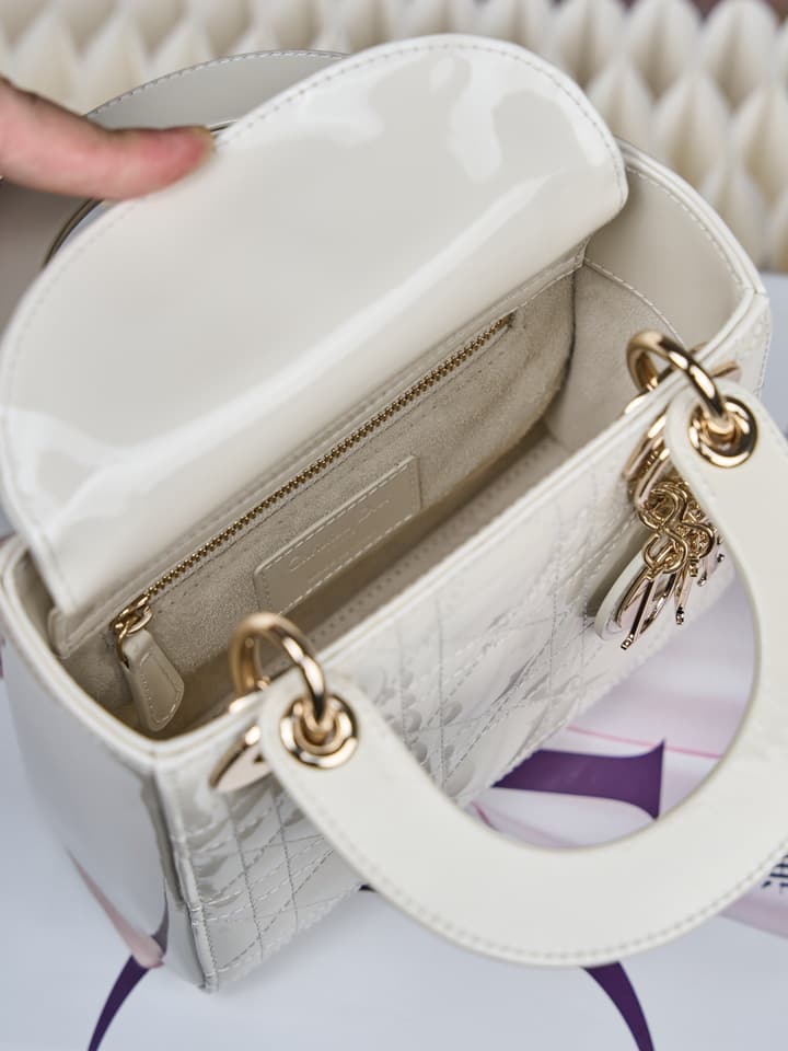 Dior Lady Dior Mini Patent Crossbody Bag in Cherry Red Patent
