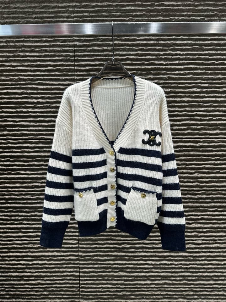 Celine Triomphe Metal Embroidered Knitted Cardigan