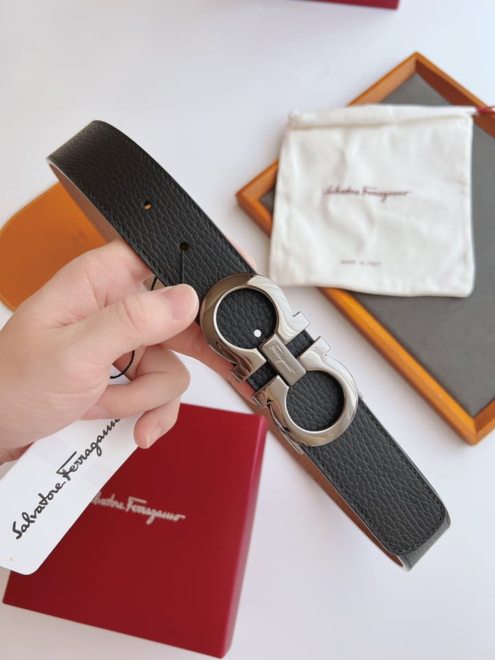 Ferragamo Men's Reversible Leather Belt in Black/brown Reversible With Gold Buckle