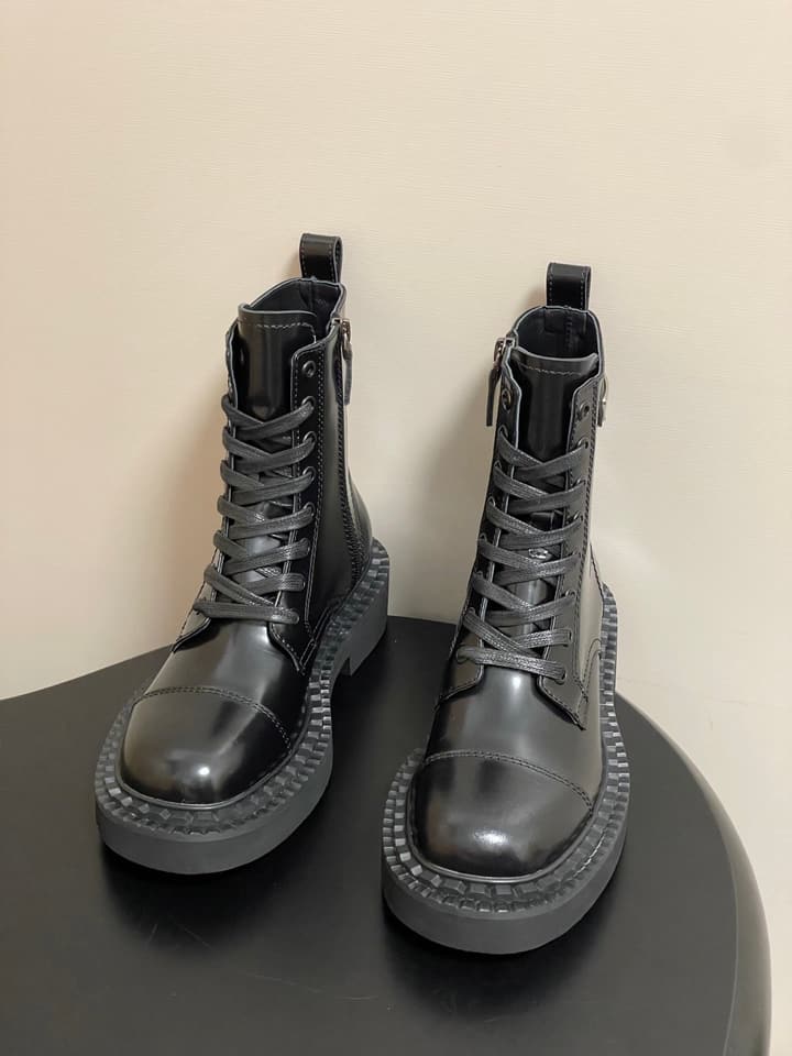 Prada Triangle Logo Combat Boots – 25SS in Black Suede