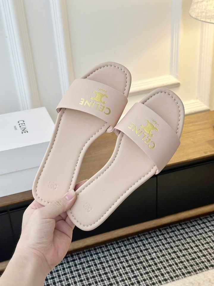 Celine Minimalist Triomphe Flat Sandals – Summer Collection in White