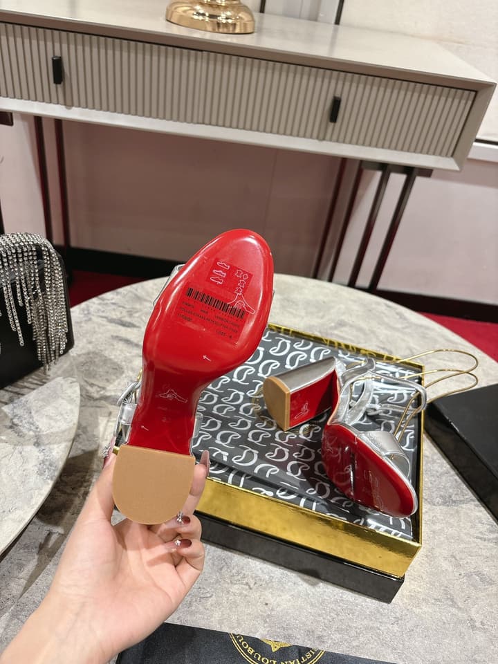 Christian Louboutin Block Heel Sandals in Beige