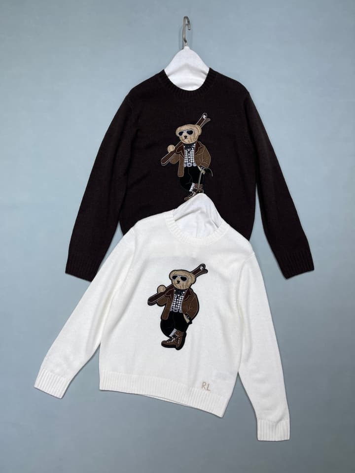 Ralph Lauren Polo Bear Cashmere Wool Knit Sweater in Black Polo Bear Sweater