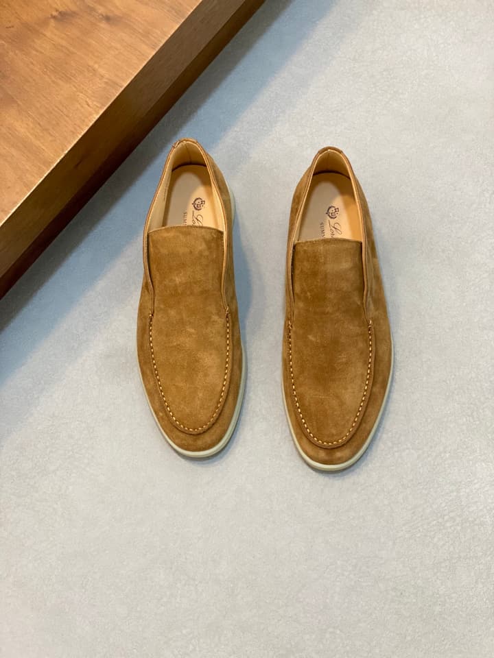 Loro Piana Suede Leather Slip-On Loafers in Camel Tan Suede