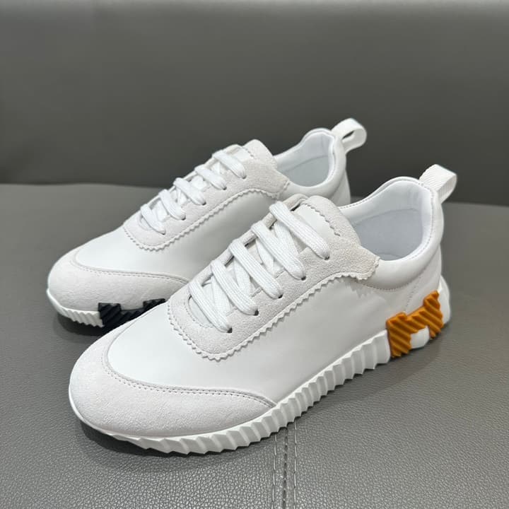 Hermès Bouncing Sneakers in Bright White With Orange H