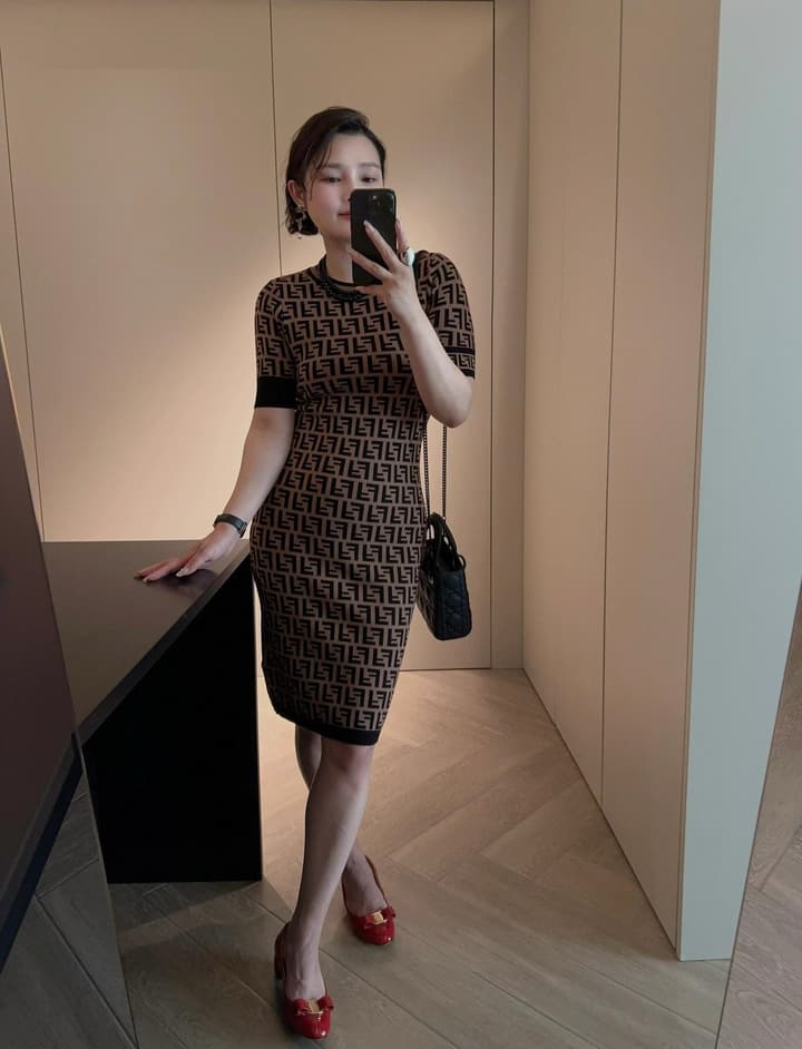 Fendi Double F Monogram Jacquard Knit Dress in Coffee Monogram Knit Dress