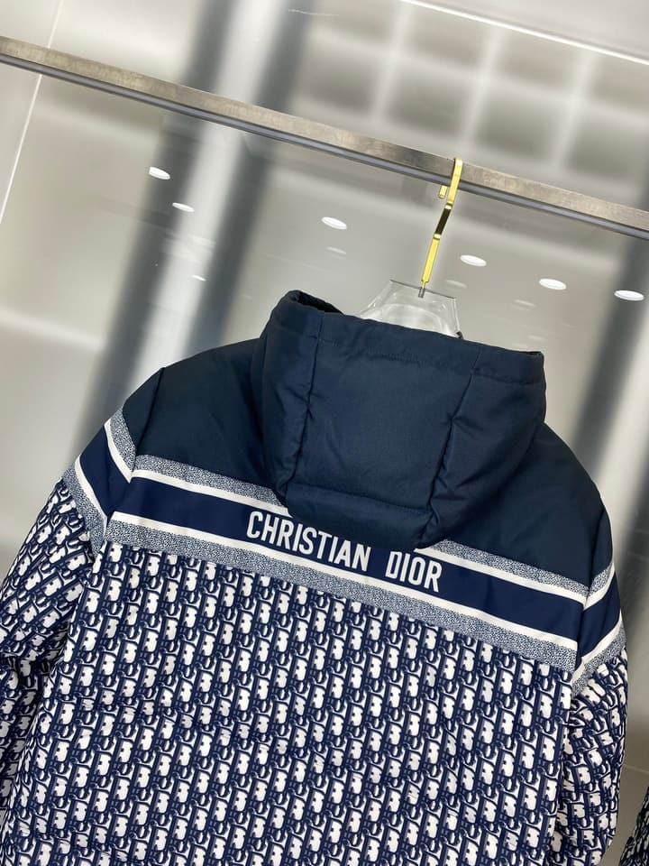 Dior Full Print Jacquard Reversible Puffer Jacket – 25FW in Dark Blue Jacquard Logo Print