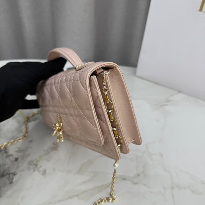 Dior Lady Dior Pearlescent Lambskin Pearl Clutch Bag in Light Nude Beige