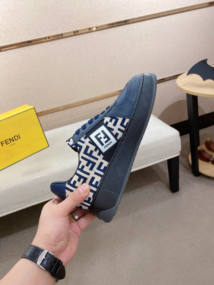Fendi Calfskin Leather Loafers in Navy White Monogram