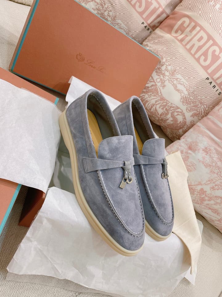 Loro Piana Glossy Cashmere Loafers in Blush Pink Suede