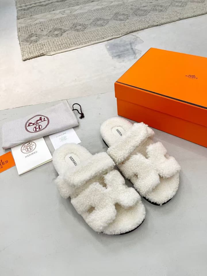 Hermès Teddy Shearling Mules in Black