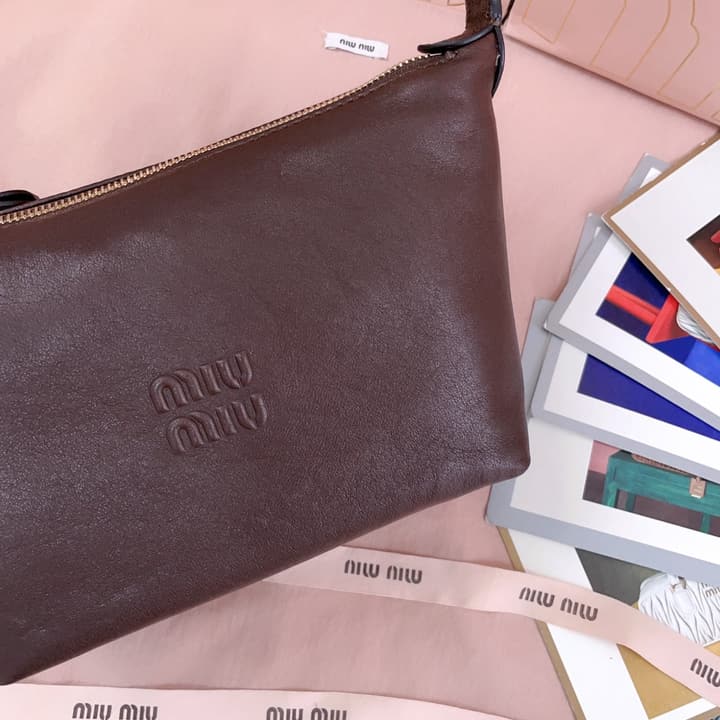 Miu Miu Vintage Sheepskin Lunchbox Bag in Deep Brown