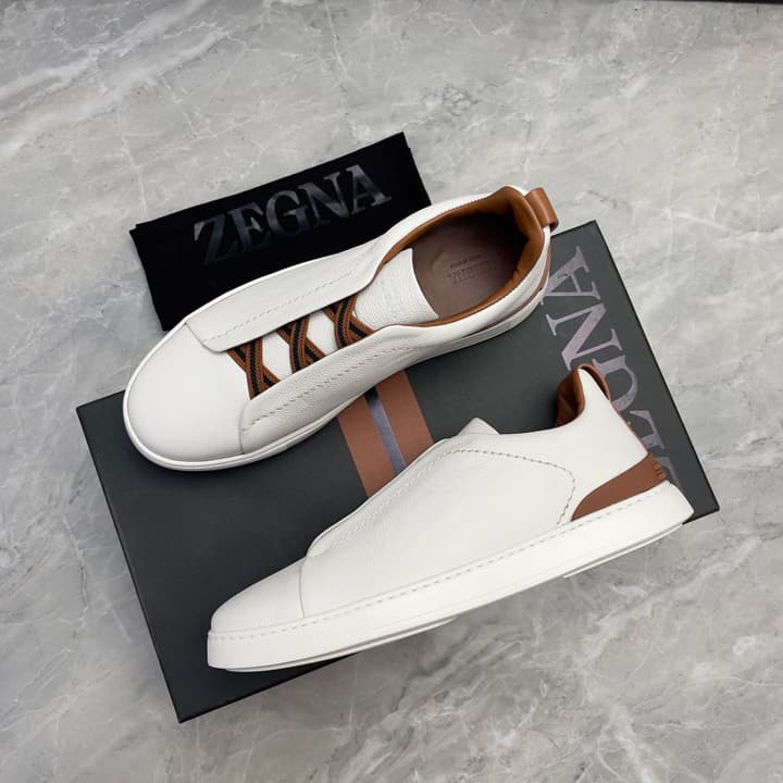 Zegna Triple Stitch Low-Top Sneakers in Navy Blue