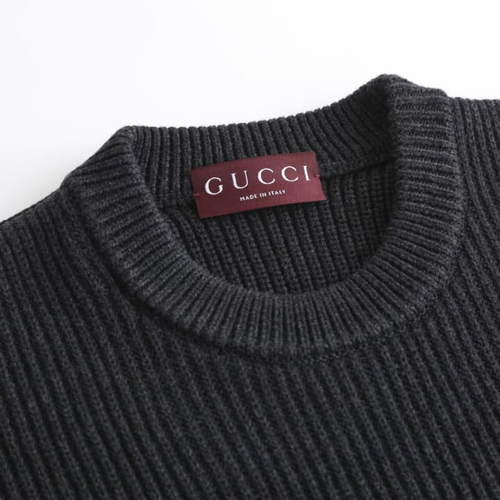 Gucci Wool Cashmere Blend Ribbed Knit Sweater in Dark Heathered Gray Knit