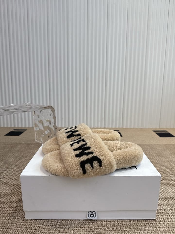 Loewe Classic Autumn/Winter Wool Slippers in Black With White Text