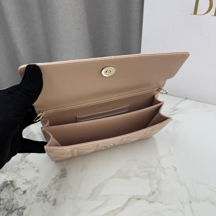 Dior Lady Dior Pearlescent Lambskin Pearl Clutch Bag in Light Nude Beige