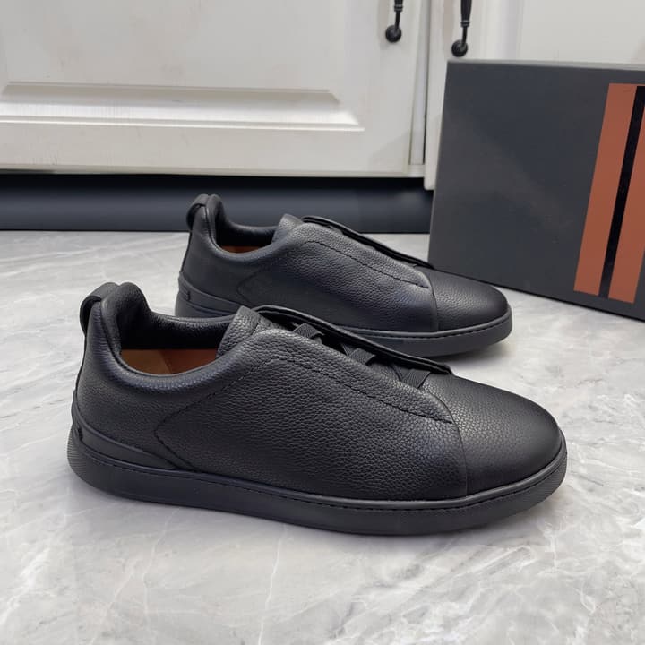 Zegna Triple Stitch Low-Top Sneakers in Navy Blue
