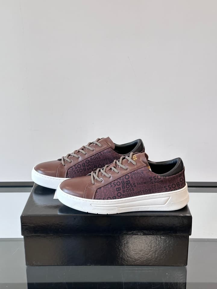 Boss Italian-Made Cupsole Sneakers in Black Patterned