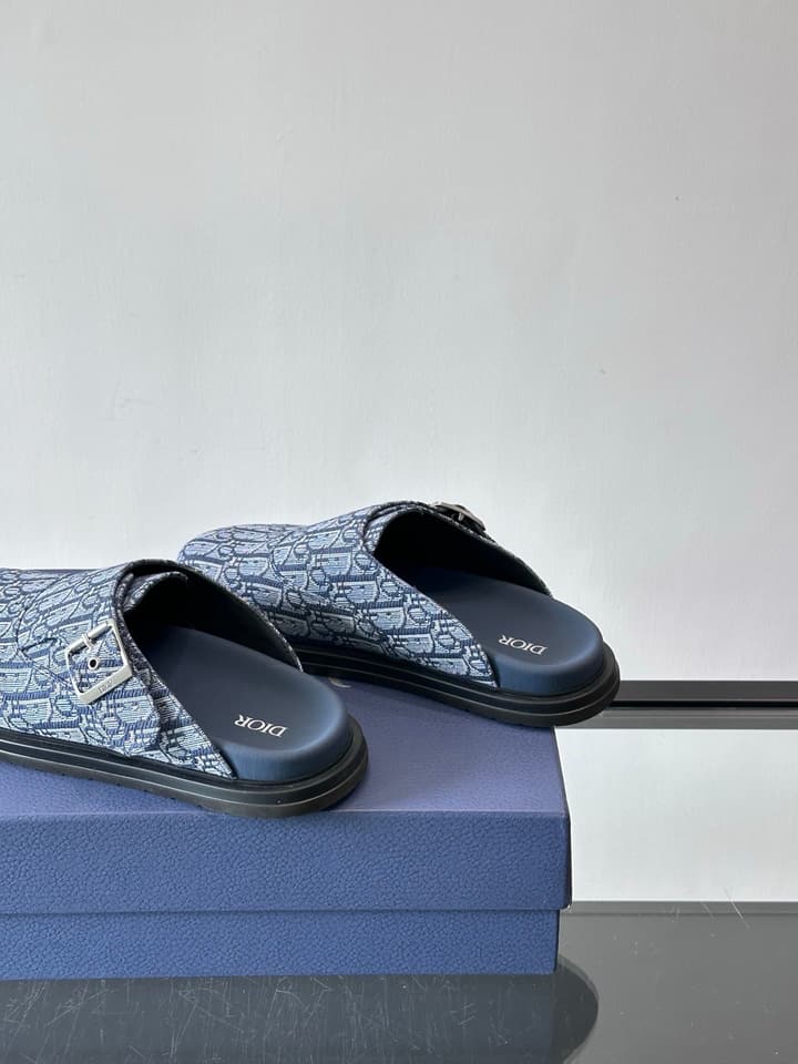 Dior Oblique Print Closed-Toe Mules in Navy