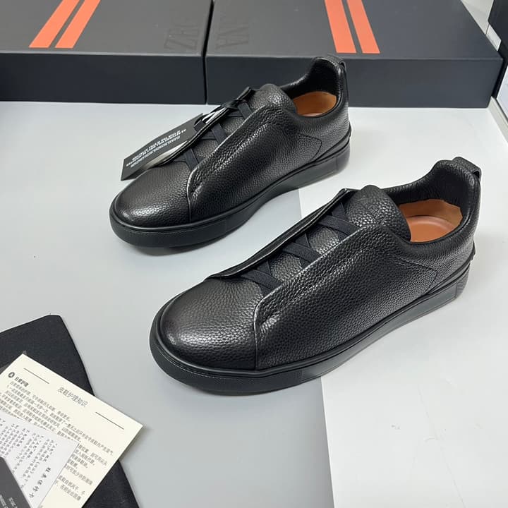 Zegna SECONDSKIN Triple Stitch™ Casual Sneakers in Monochromatic Black