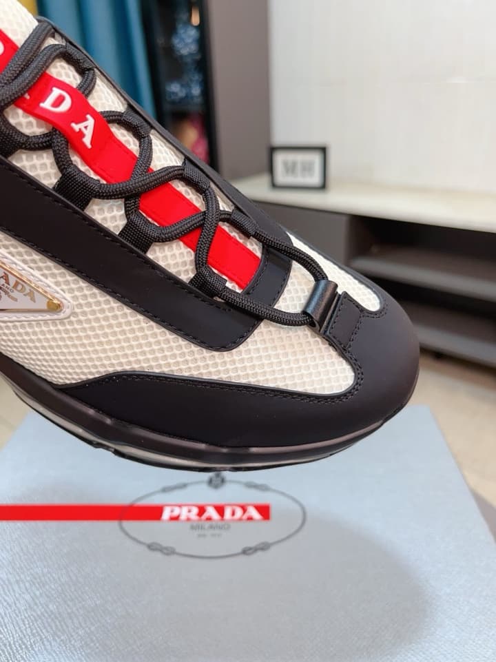 Prada Men's Air Cushion Sneakers in Cream And Black Panel