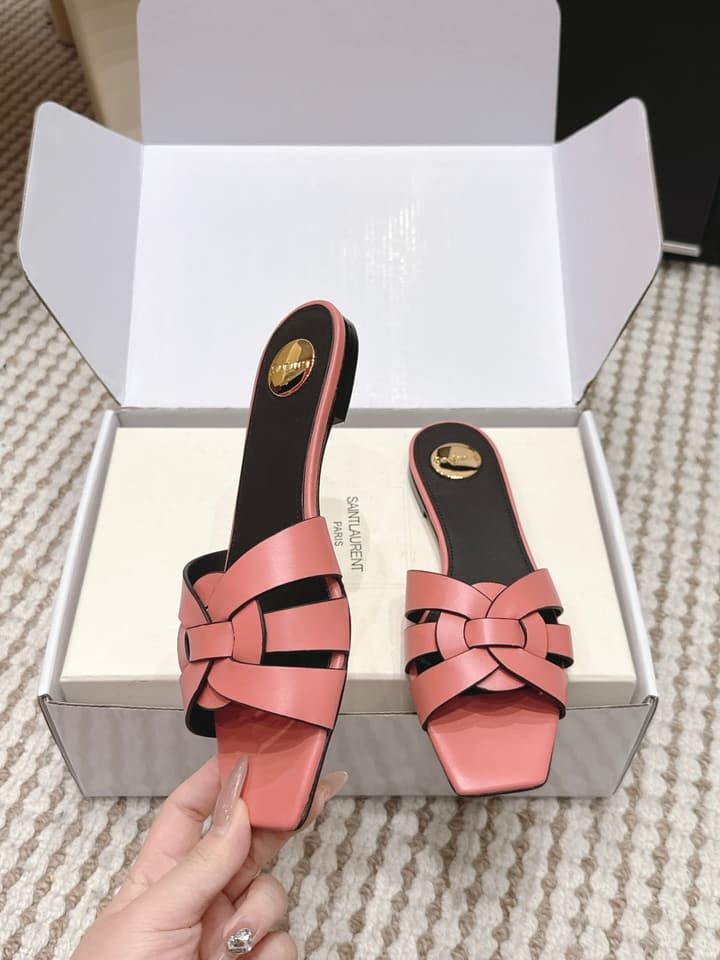 Saint Laurent Melody Square Toe Flat Sandals – 2026SS in Burgundy Patent