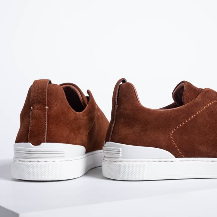 Zegna SECONDSKIN Triple Stitch Low-Top Sneakers in Navy Smooth Leather