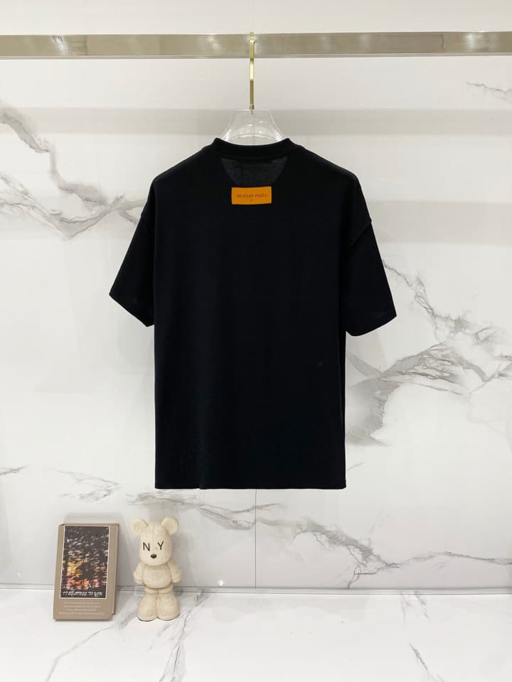 Louis Vuitton Signature Embroidery Cotton T-Shirt in Black
