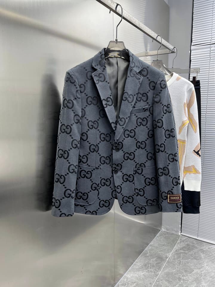 Gucci Casual Tailored Blazer – 2025SS in Dark Grey/blue Gg Monogram Blazer