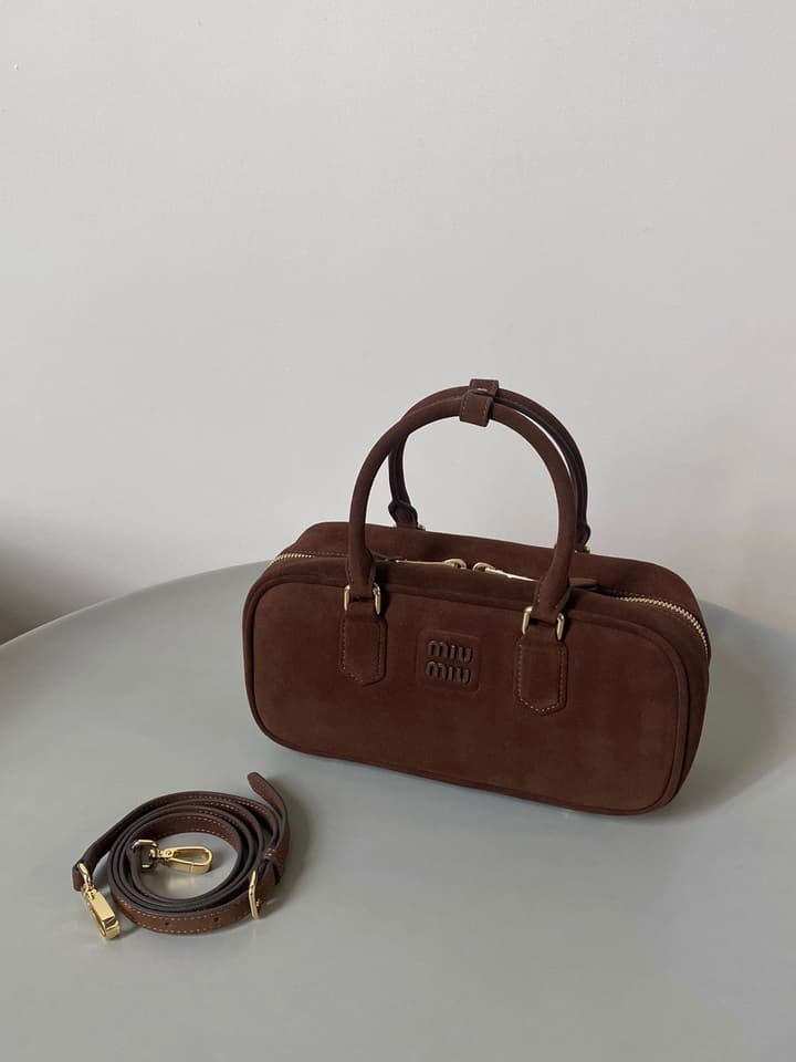 Miu Miu Large Cocoa Brown Suede Bowling Bag – Vintage Edition