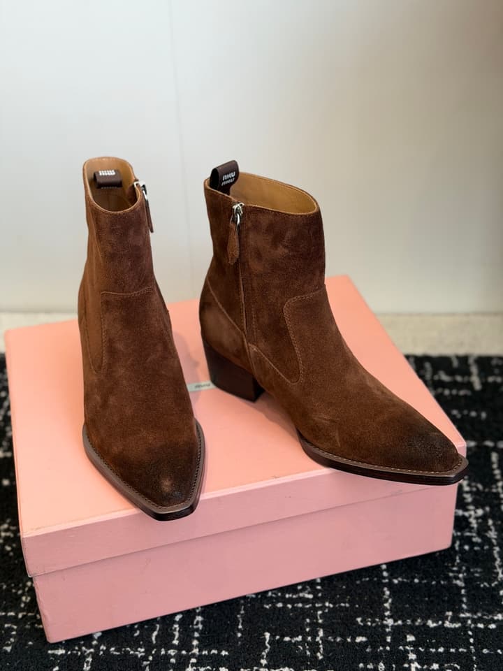 Miu Miu Distressed Leather Cowboy Biker Boots – 2026SS