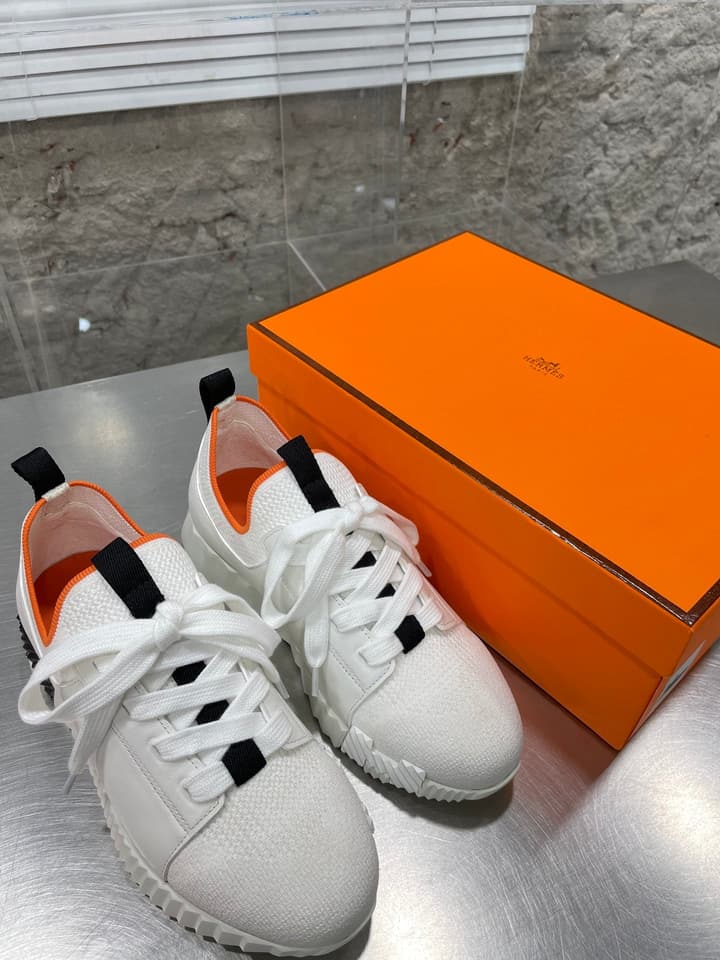 Hermès Sport Sneakers – Iconic Orange Edge in Black Knit With Black Laces