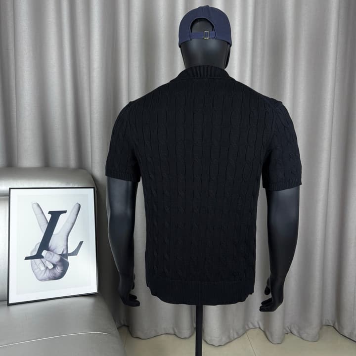 Ralph Lauren Classic Cable Knit Polo Sweater in Black