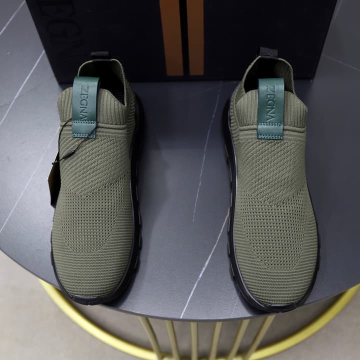 Zegna Cashmere Flyknit Sneakers in Navy Blue