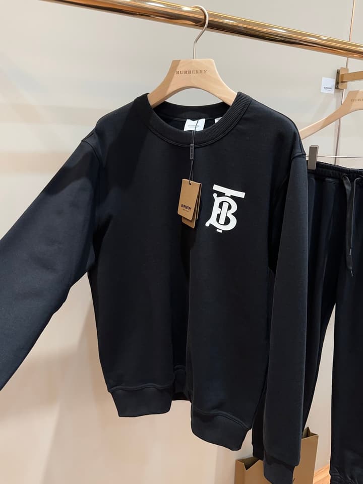 Burberry TB Monogram Cotton Crewneck Sweatshirt in Black Tb Crewneck