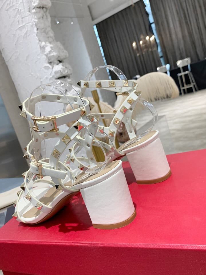 Valentino Studded Classic Block Heel Sandals in Black With Black Studs 6.5cm Heel