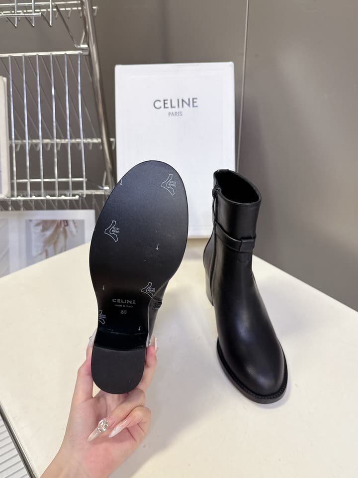 Celine Retro Triomphe Chunky Heel Ankle Boots – Autumn/Winter in Classic Black