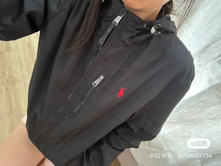Ralph Lauren Embroidered Pony Logo Hooded Windbreaker in Black