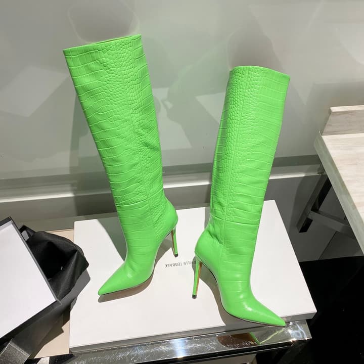 Paris Texas Crocodile Embossed Knee-High Boots – 2022 FW in Black Croc Embossed