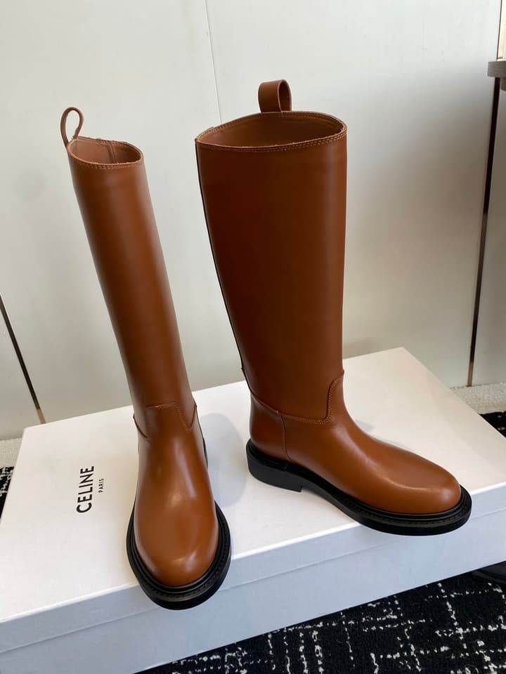 Celine Triomphe Equestrian Ankle Boots – 2025FW in Waxed Black Leather