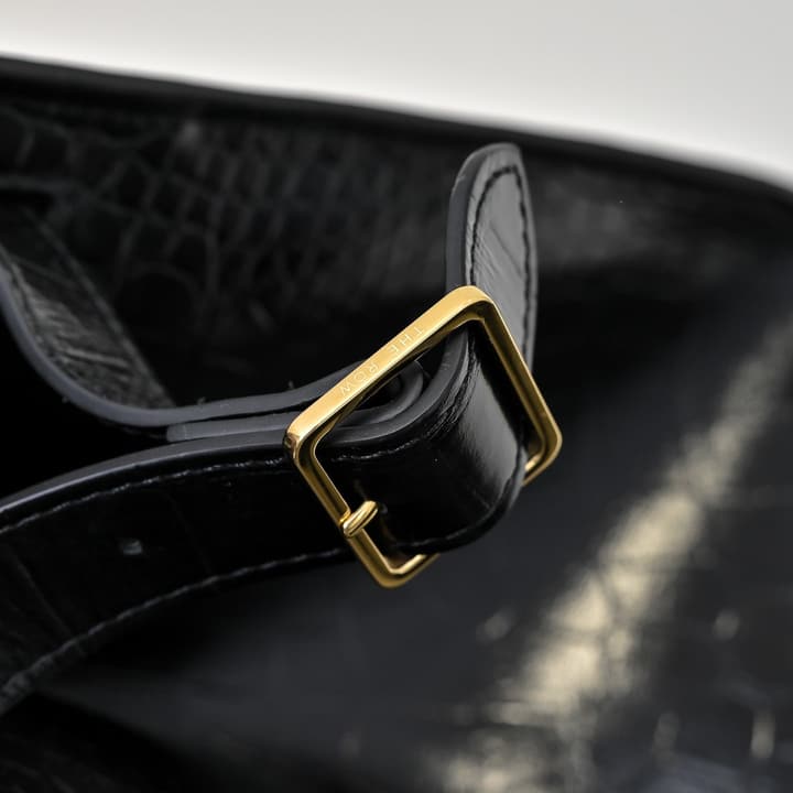 The Row Margaux Crocodile Embossed Tote in Black Crocodile Embossed