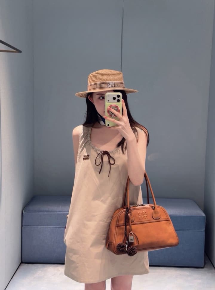 Miu Miu Sleeveless A-Line Dress in Khaki