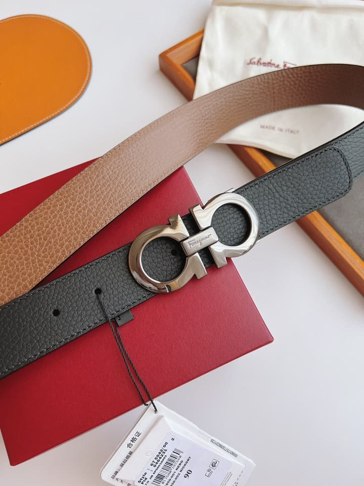 Ferragamo Men's Reversible Leather Belt in Black/brown Reversible With Gold Buckle