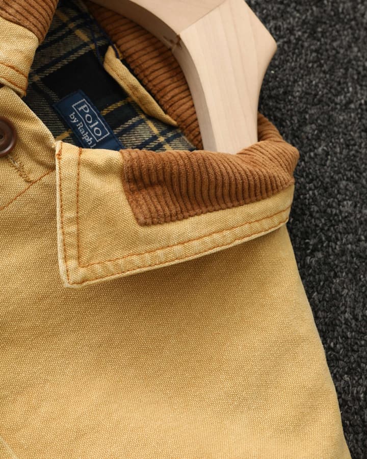 Ralph Lauren Barn Washed Distressed Jacket – 2025 Spring New in Classic Mustard Tan