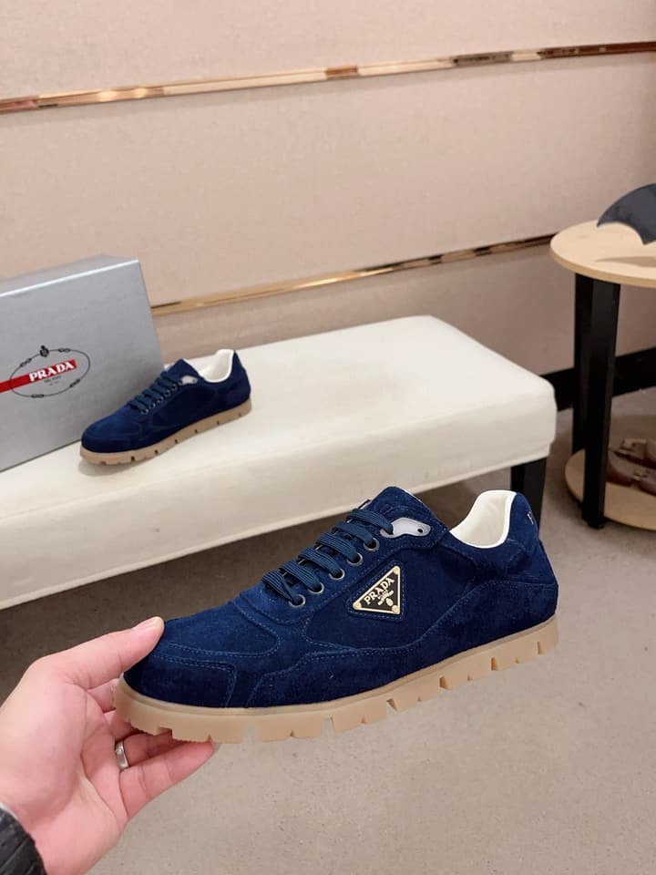 Prada Men's Air Cushion Sneakers in Beige Suede