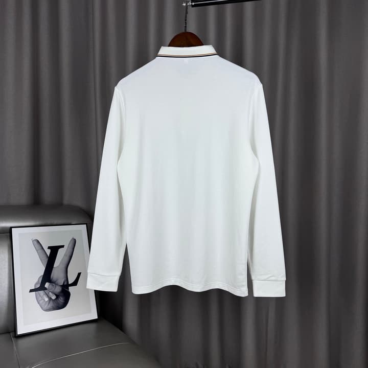 Moncler Classic Striped Collar Embroidered Long Sleeve Polo Shirt – Spring/Autumn Collection in Black With White Tipping (hanger)