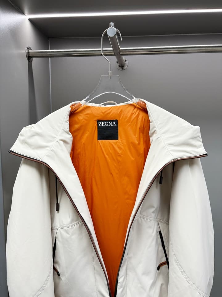 Zegna Letter Embossed Down Jacket in Classic Black